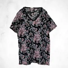 Hanes ヘインズ　半袖　Tシャツ　M Ｖネック　花柄　和柄　リップル生地のサムネイル