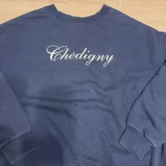 Chédigny ロゴ入り クルーネック スウェット ネイビー