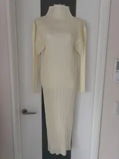 ＊未着用・極美品＊プリーツプリーズ ロングワンピース ハイネック アイボリー 4