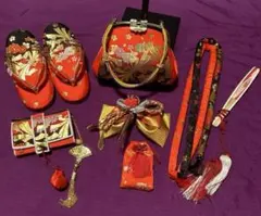 お子様用和装小物　はこせこセット　赤＆黒　のし柄　5歳向けサイズ