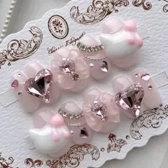 ネイルチップ 量産型 地雷 サブカル 韓国 猫 ハート リボン ピンク