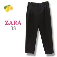 『ザラ』スラックス テーパードパンツ グレー【38】ツータック ポケット 秋