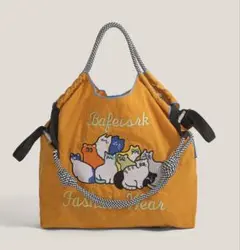 猫刺繍トートバッグ オレンジ