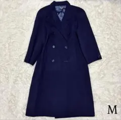 ラム50%【vintage】ウール マキシ丈ダブルチェスターコート 濃紺 Mのサムネイル