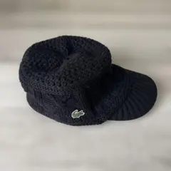 LACOSTE ニットキャップ ブラック つば付き