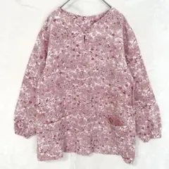 花柄 ブラウス プルオーバー 長袖 ピンク 白 総柄 キーネック パールボタン
