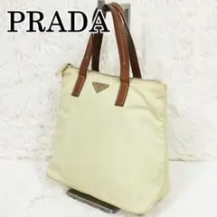 プラダ ハンドバッグ 三角ロゴ テスートナイロン レザー ベージュ PRADA