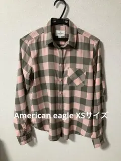AMERICAN EAGLE チェック柄 長袖シャツ ピンク×カーキ XS