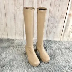 ABC Select【M/23.5cm】 ベージュ ロング ブーツ サイドZIP