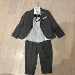 フォーマルスーツ グレー系チェック 蝶ネクタイ付き