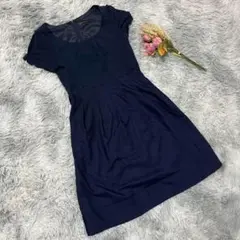 【QUEENS COURT】 (2) ワンピース ネイビー レーヨン混 無地