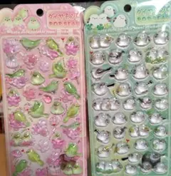 2点　ラメ入りぷっくりシール　シマエナガ　ウグイス