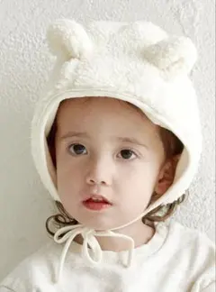 耳付きクリーム KIDSくまボンネット