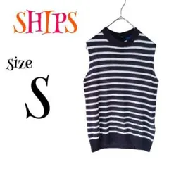 a420　シップス　ノースリーブ　36　ブラック　ホワイト　ボーダー　透け感