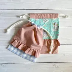 配色ユニコーン　女の子　給食袋２点セット　入園入学セットグッズ　コップ袋