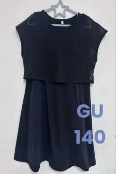 GU⭐︎メッシュレイヤード ノースリーブワンピース ブラック140のサムネイル