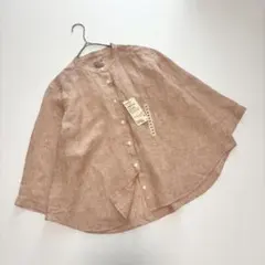 【新品】 無印良品 リネン洗いざらし七分袖ブラウス ストライプ M オレンジ