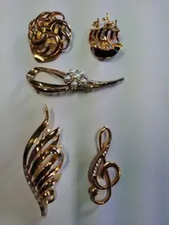 ブローチ　5点セット　ゴールド系　ジャンク