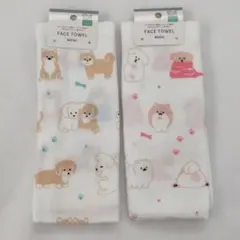 フェイスタオル　イヌ　２種　犬　コットン100％　綿　ガーゼ　パイル生地　新品