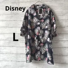 新品タグ付き　Disney 花柄 半袖シャツ ネイビー　ディズニ　ミッキー　Lのサムネイル