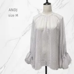『アンドジェイ』ドビードット シアー ギャザー ブラウス【M】シャツ　レイヤード