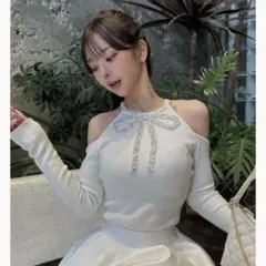 Darich リボンビジューアメスリニットトップス