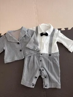 チェック柄ジャケットとロンパースセット