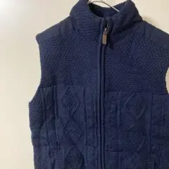 wネイビー ケーブルニット風 メンズヘビーベスト　M