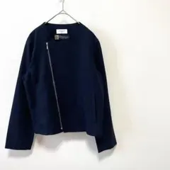 j050 美品 オペークドットクリップ ノーカラージャケット　薄手　M ネイビー