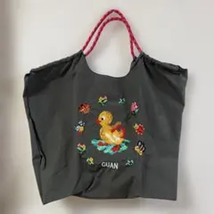アヒル刺繍 トートバッグ