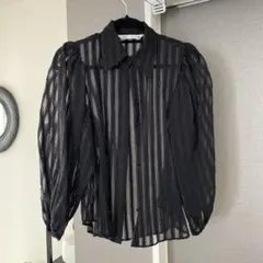 ZARA ブラック ストライプ シアーブラウス S