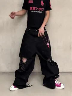 RYE CHASIN ワイドデニム バギーパンツ ブラックy2k opium - メルカリ