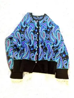 ペイズリー総柄ジャガードニットカーディガン金ボタンマルチカラー