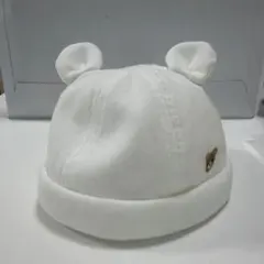 ホワイト耳付きベビー帽子 42-44cm