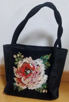 【未使用】FELLER 花柄刺繍 トートバッグ 黒