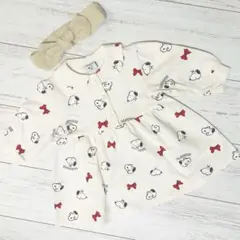 【美品】スヌーピー ワンピース 80 女の子 長袖 保育園 ヘアバンド付