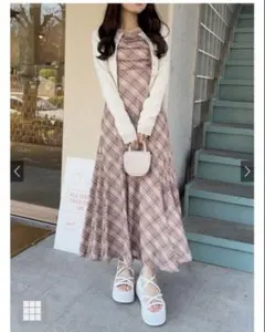 GRL チェック柄ギャザーリボンキャミソールワンピース[dk1411]