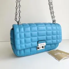 マイケルコース ショルダーバッグ キルティング レザー ブルー フラップ 新品