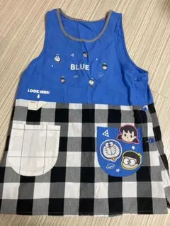 ドラえもん エプロン 青と黒のチェック 保育士エプロン