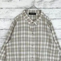 A742　チェックシャツ　五分袖　グレー　コットン100％　Ｆ　レギュラーカラー