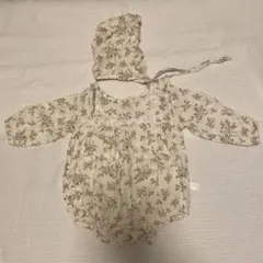 韓国　花柄ロンパース・帽子セット　80