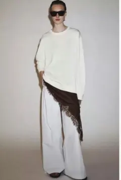 【ZARA】希少サイズXS ◆アシンメトリーレースワンピース◆ブラウン