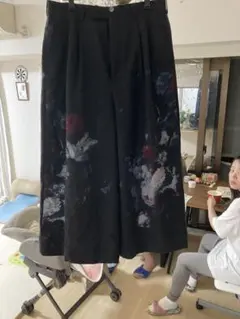 フローラル柄 ワイドスラックス ブラックのサムネイル