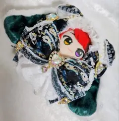 在庫整理・ちびぐるみサイズぬい服・ホワイト×ダークグリーン垂れ耳うさぎ