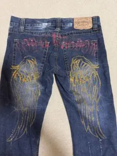 鳳凰刺繍 ストレートデニムパンツ ブラック - メルカリ