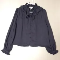 H&M フリルネック 長袖 ブラウス ブラック サイズM