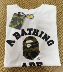 A BATHING APE カモフラ柄ロゴ Tシャツ ホワイト L