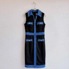 an アン♡ ツイードパイピングフロントジップノースリタイトミニドレス