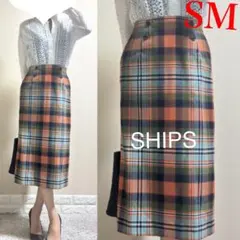 【美品】SHIPS シップス チェック　美脚　ロングタイトスカート　SM ゴム