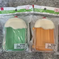 ダイソー ぬいぐるみ ケース キーホルダー フロート 緑 橙 2点 セットのサムネイル
